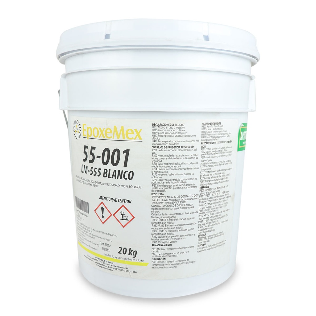 [lm555/20k/bco] EPOXEMEX LM555 CUBETA 20 KG COLORES REGULARES (BLANCO 001)